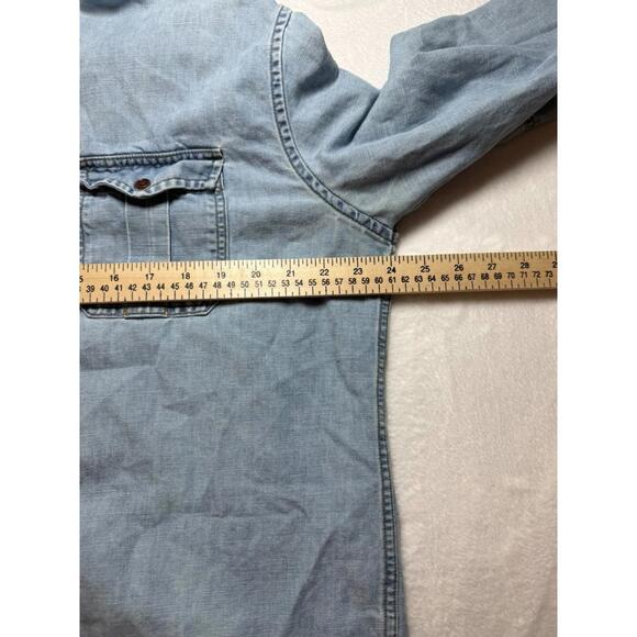 Vintage Willis & Geiger Shirt Large Linen Denim Button Up Safari Pockets Hunting - Picture 4 of 5